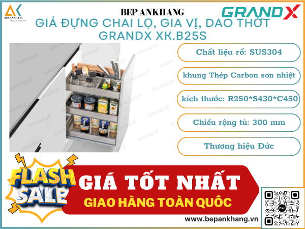 Giá đựng chai lọ gia vị dao thớt GRANDX XK.B25S - 250mm